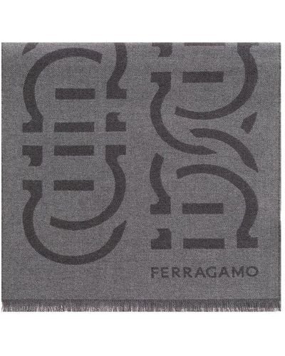 Ferragamo Scarf With Logo, - Grey