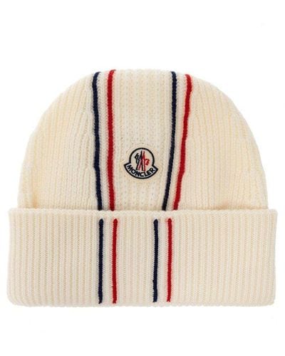 Moncler Beanie With Logo Patch - Natural