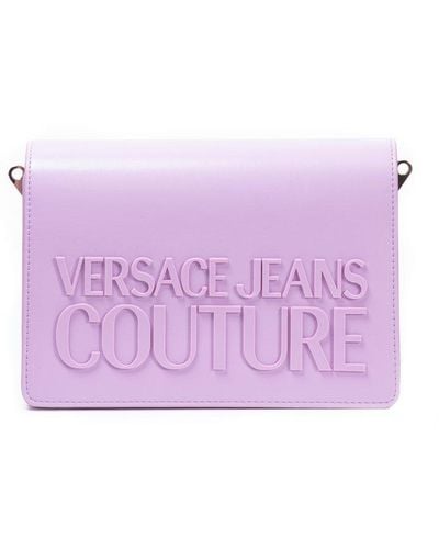 Versace Logo-embossed Chain-linked Shoulder Bag - Purple