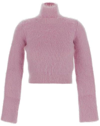 Rabanne Brushed Effect Cut Out Cropped Jumper - Pink
