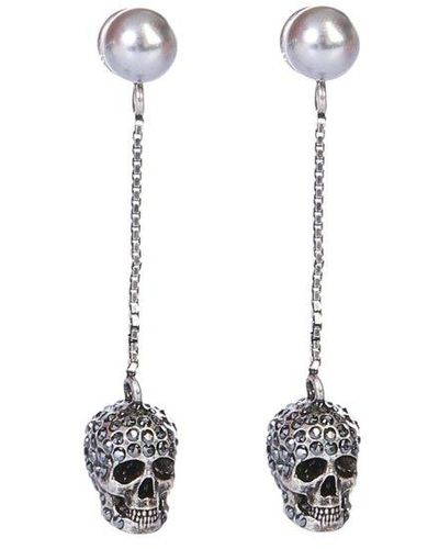 Alexander McQueen Pave Skull Chain Earrings - Black