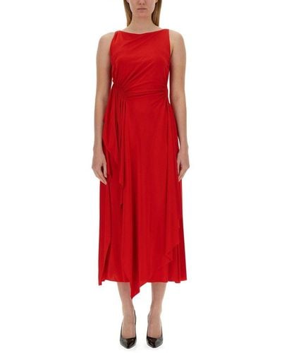 Lanvin Ruched Detailed Sleeveless Midi Dress - Red