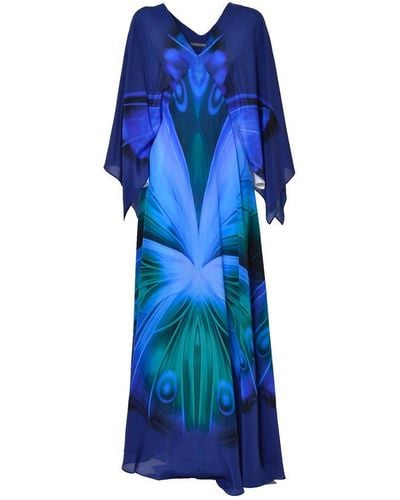 Alberta Ferretti Butterfly Print Long Sleeved Dress - Blue