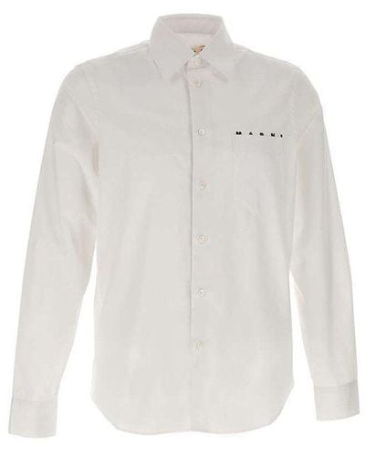 Marni Logo Print Buttoned Long Sleeved Shirt - White