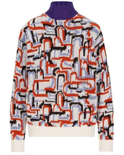 Prada Abstract Pattern High-neck Sweater - Red