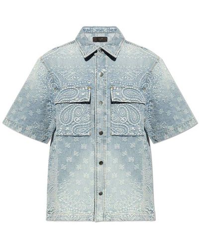 Amiri Bandana Jacquard Short-sleeved Denim Shirt - Blue