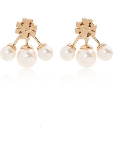 Tory Burch 'kira' Earrings With Glass Pearls, - Metallic