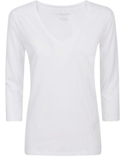Majestic V-neck Quarter-sleeve T-shirt - White