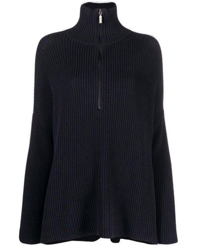 Societe Anonyme Zip-up Roll Neck Chunky-knitted Jumper - Blue