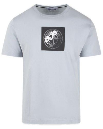 Stone Island Logo Printed Crewneck T-shirt - Grey