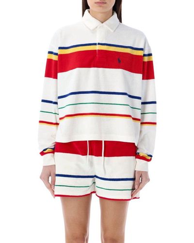 Polo Ralph Lauren Striped Long-sleeve Terry-effect Rugby Top - Red