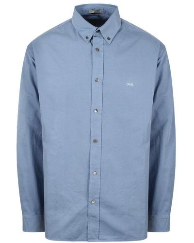 Dior Logo Embroidered Long-sleeved Shirt - Blue