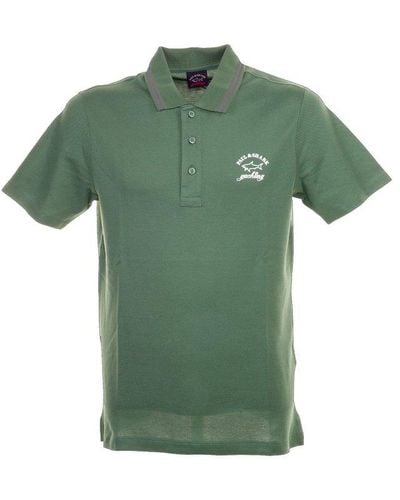 Paul & Shark Logo-printed Stripe Detailed Polo Shirt - Green
