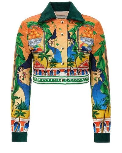 Casablancabrand Triomphe D'orange Quilted Cropped Jacket - Black