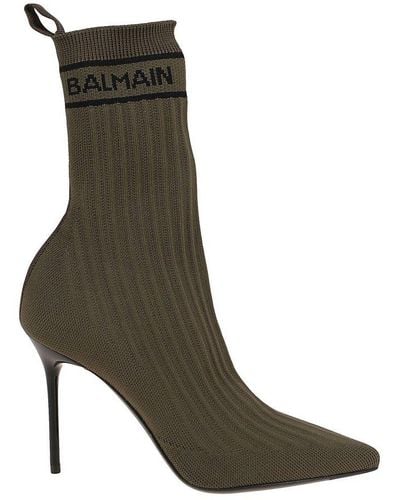 Balmain Skye-knit Pointed Toe Boots - Green