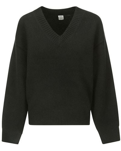 Totême V-Neck Wool Cashmere Knit - Black