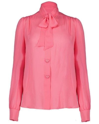 Moschino Bow Detailed Teddy Button Blouse - Pink