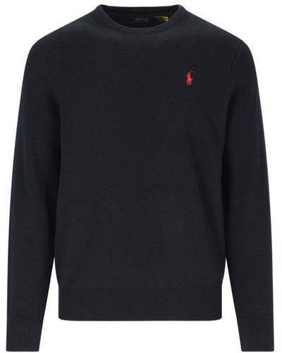 Polo Ralph Lauren Pony Embroidered Crewneck Knitted Sweater - Blue