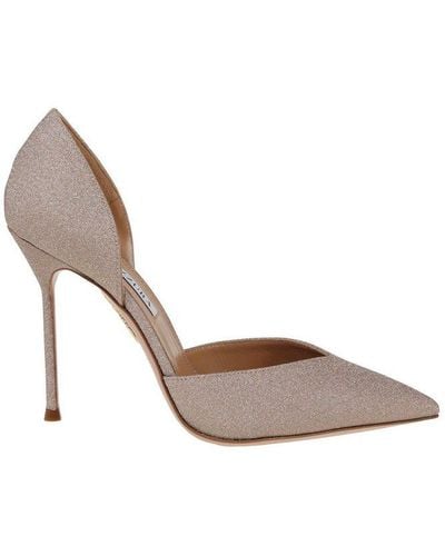 Aquazzura Pointed-toe Glittered Court Shoes - Brown