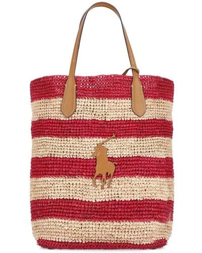 Polo Ralph Lauren Logo Patch Striped Tote Bag - Red