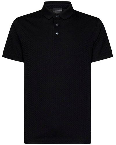 Emporio Armani Logo-embroidered Textured Polo Shirt - Black