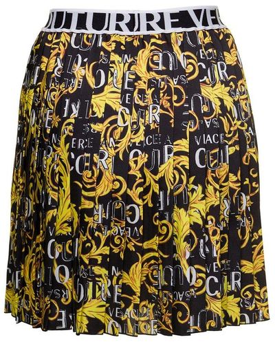 Versace Logo Print Pleated Skirt - Yellow