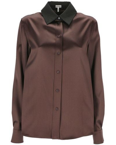 Loewe Silk-blend Long-sleeve Shirt - Brown