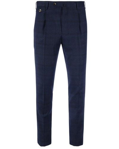 PT01 1pinces Check Printed Trousers - Blue