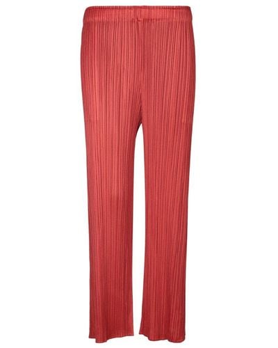 Pleats Please Issey Miyake Pleated Straight Leg Trousers - Red