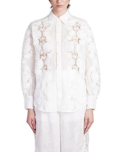 Zimmermann Halliday Lace Flower Long-sleeve Shirt - White