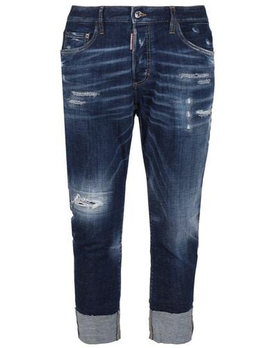 DSquared² Logo Patch Slim-fit Ripped Jeans - Blue