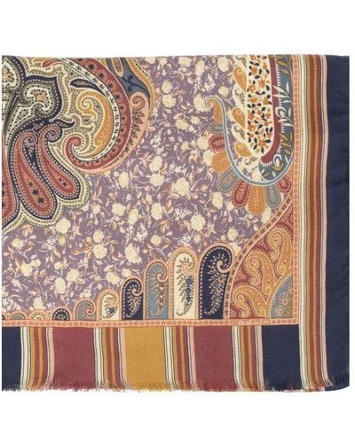 Etro Graphic Printed Frayed-edge Scarf - Pink