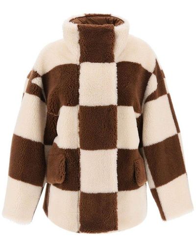 Stand Studio Dani Teddy Jacket With Chequered Motif - Brown