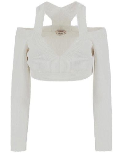 Alexander McQueen Cut-out Detailed Cropped Top - White