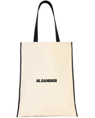 Jil Sander Logo Printed Medium Tote Bag - Natural