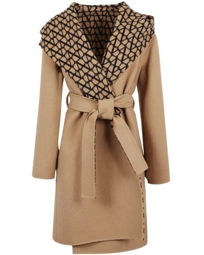 Valentino Toile Iconographe Belted Long-sleeved Coat - Natural