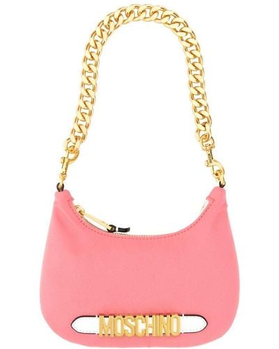Moschino Logo Plaque Chain-linked Shoulder Bag - Pink