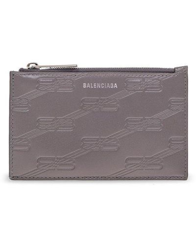 Balenciaga Leather Embossed Cardholder. - Grey