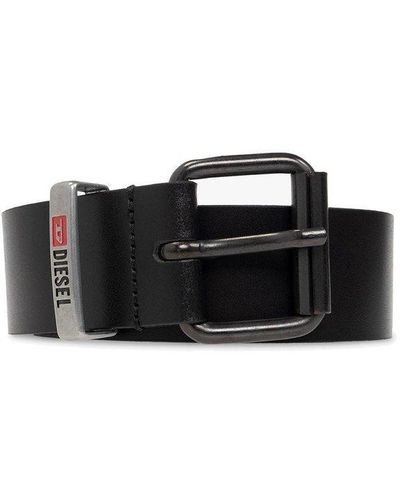 DIESEL Logo Detailed Leather Belt - Black