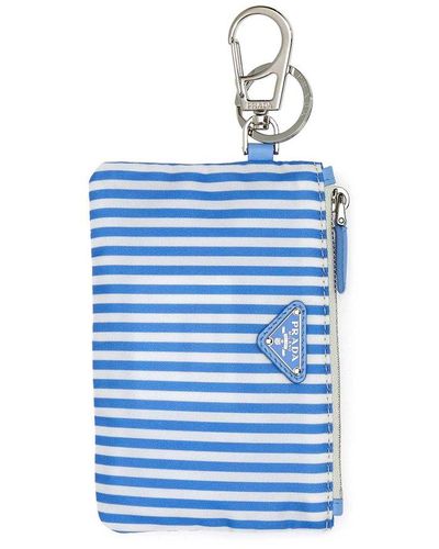 Prada Striped Zipped Wallet - Blue