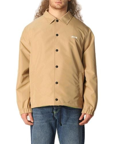 MSGM Jacket In Technical Fabric With Logo - Natural