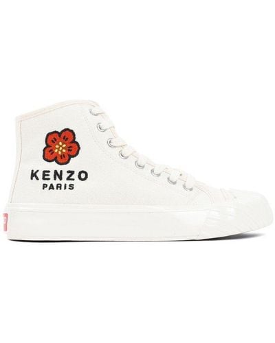 KENZO Flower-printed Zipped High-top Sneakers - White