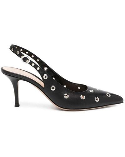 Gianvito Rossi Studded Hole Pointed-toe Court Shoes - Black