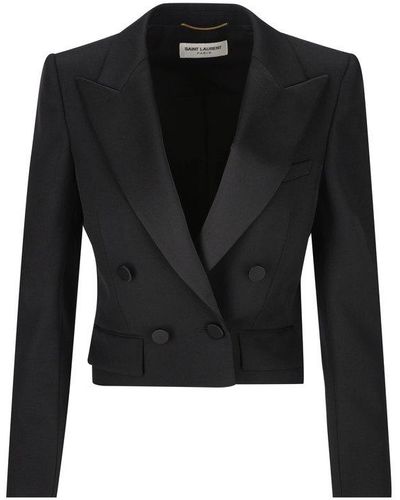 Saint Laurent Double-breasted Cropped Jacket - Black