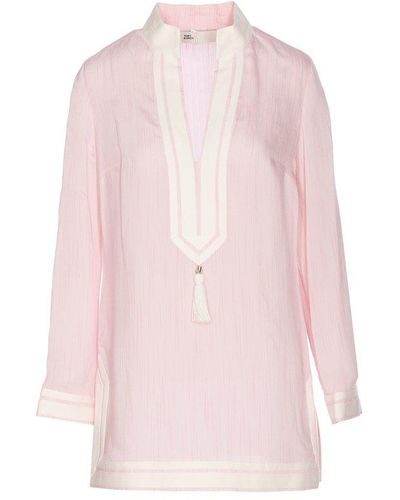 Tory Burch V-neck Tassel Long Sleeved Dress - Pink