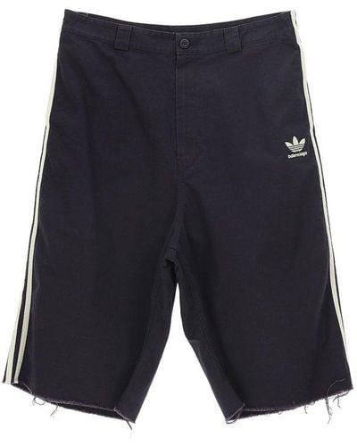 Balenciaga X Adidas Logo Printed Side-stripe Shorts - Blue