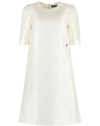 Dolce & Gabbana Floral Jacquard Fabric Dress - White