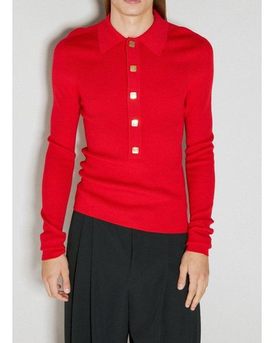 Balmain Pb Buttoned Polo Shirt - Red