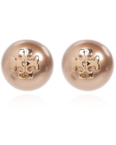 Tory Burch 'kira' Earrings With Glass Pearls - Natural