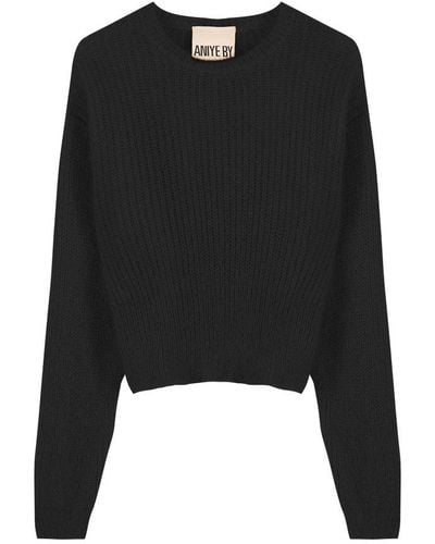 Aniye By Long-sleeved Back-laced Cropped Jumper - Black